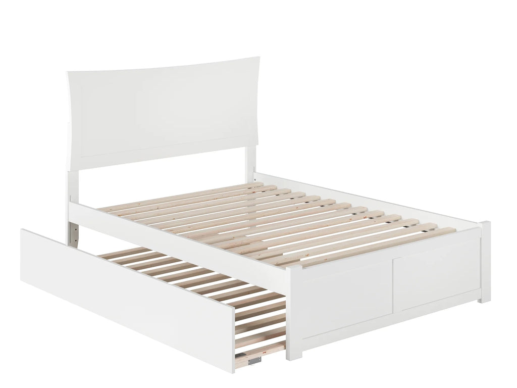 White Full Platform Bed with Trundle V77132