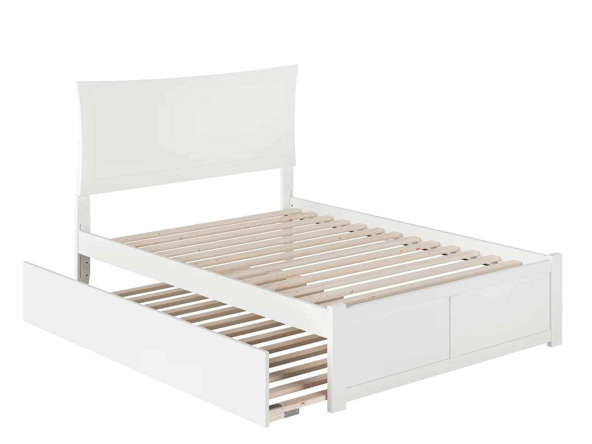 White Full Platform Bed with Trundle V77132
