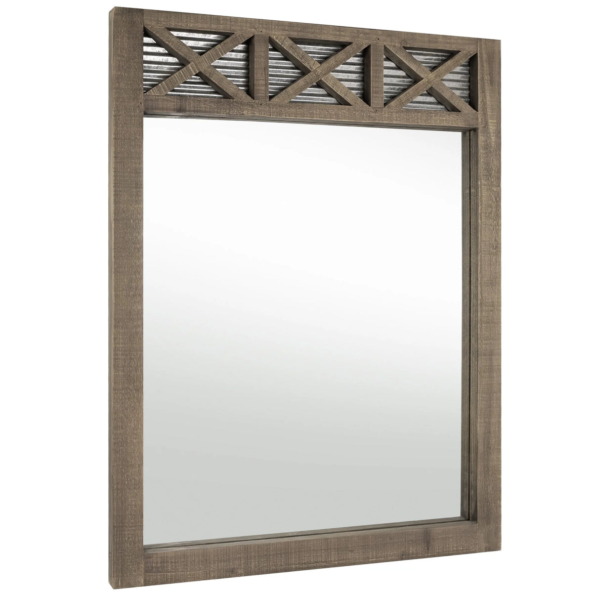 Rustic Farmhouse Mirror with Galvanized Metal – 28" x 34" J25746