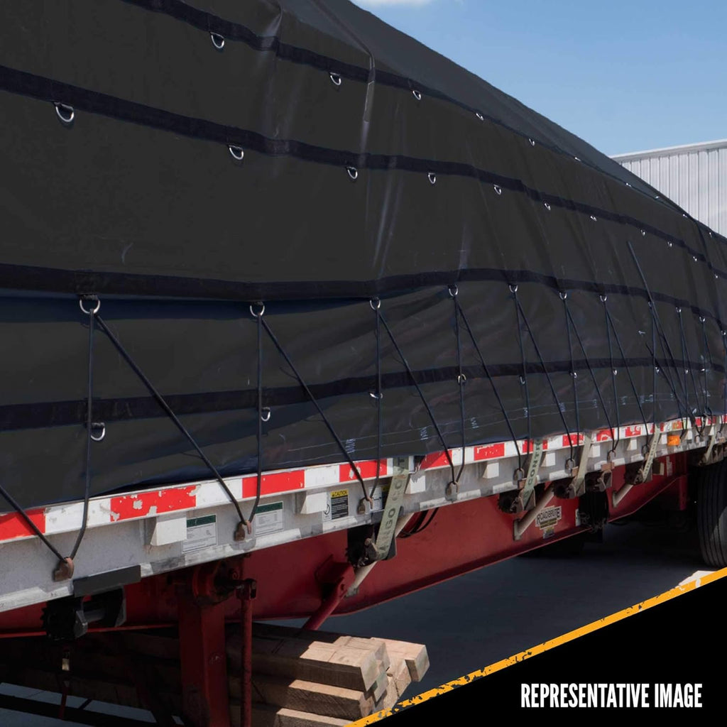 Heavy Duty 24 Feet x 18 Feet Black Lumber Tarp with 8 Foot Drop and Flap Z9345