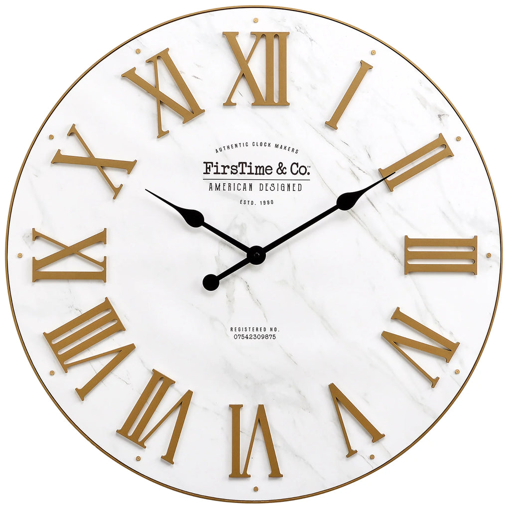 Gold and White Analog Wall Clock Y586492