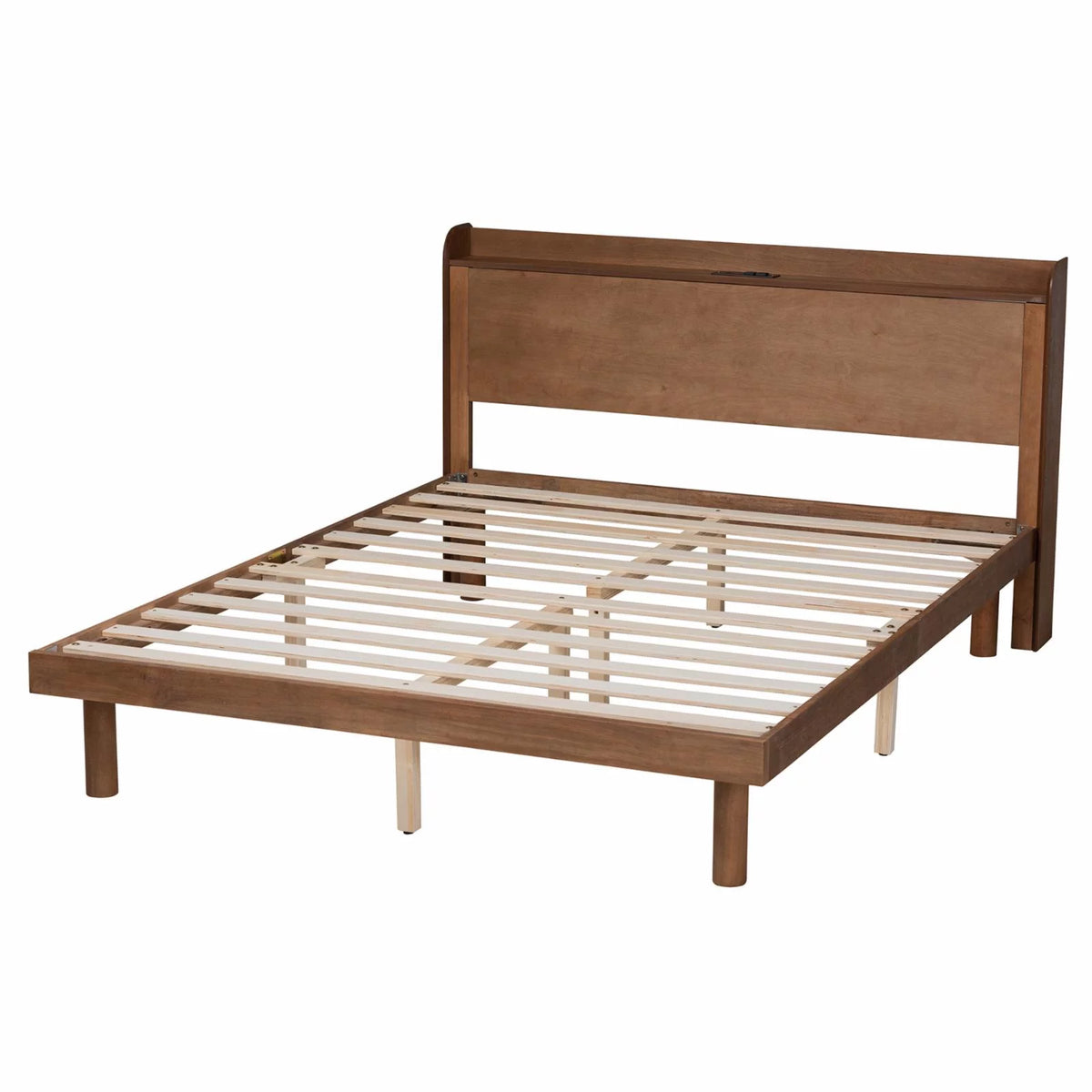 Brown Wood Queen Size Platform Bed with Charging Station Z818486
