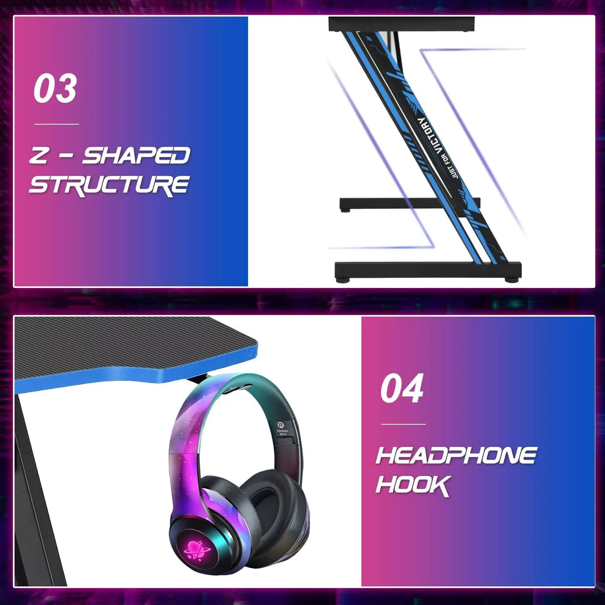 Blue 47 inch Z Shaped Gaming Desk C2318